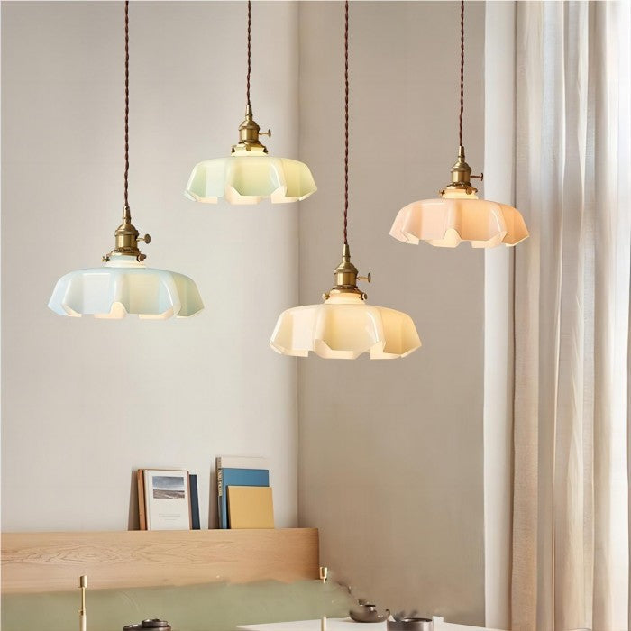 Cream Flower Pendant Light | Vintage Glass Shade