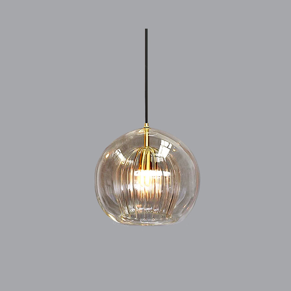 Modern Glass Globe Pendant Light –  Clear and Amber Hanging Lamp