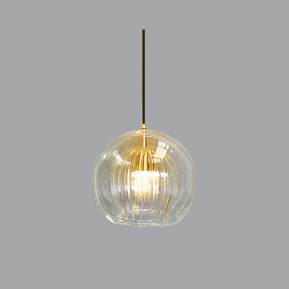 Modern Glass Globe Pendant Light –  Clear and Amber Hanging Lamp