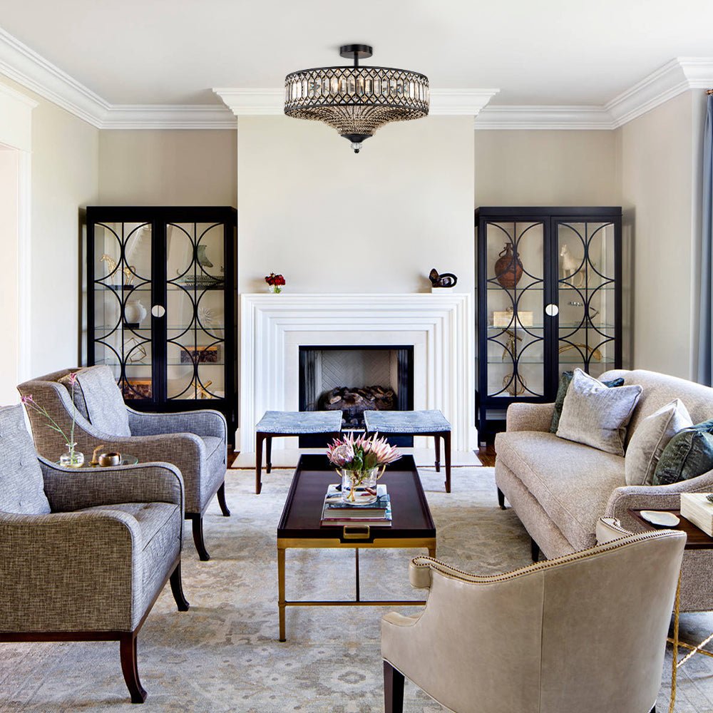 Elegant Crystal Drum Flush Mount - Atelier Dubois Paris