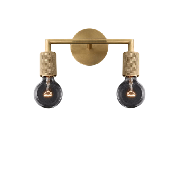 Modern Brass Wall Light Sconce with Double Bulbs | Metal Fixture
